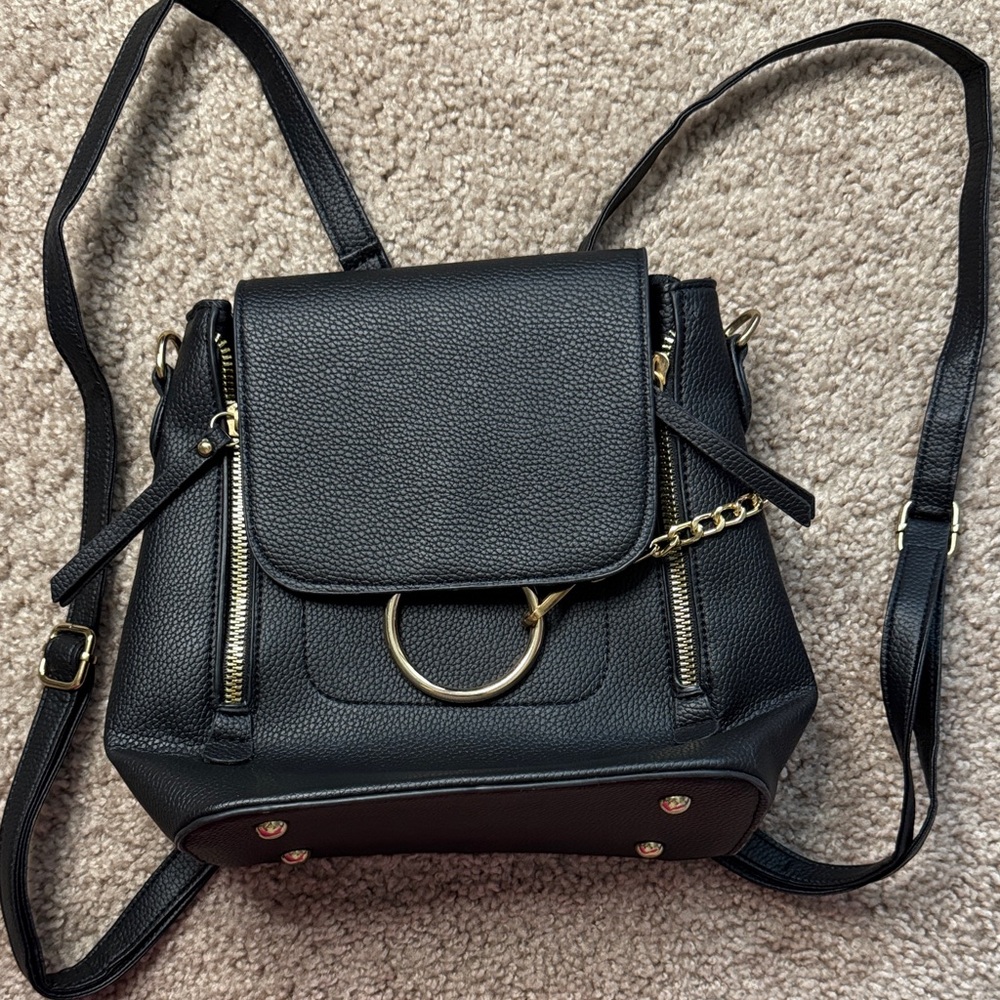 Elegant Black Leather Backpack